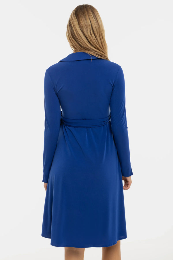 Vzdušné těhotenské a kojicí šaty s překříženým předním dílem – modré