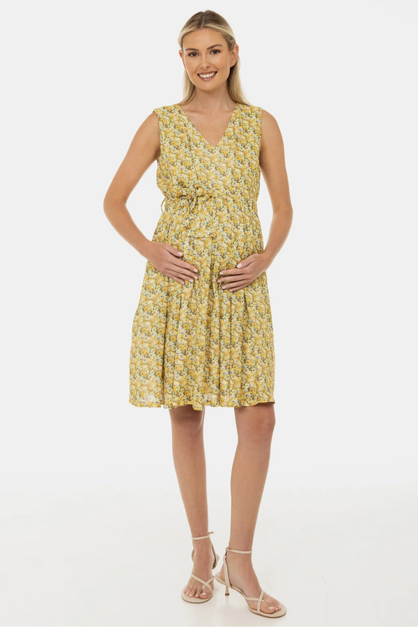 Těhotenské a kojicí šaty s páskem – květinový vzor