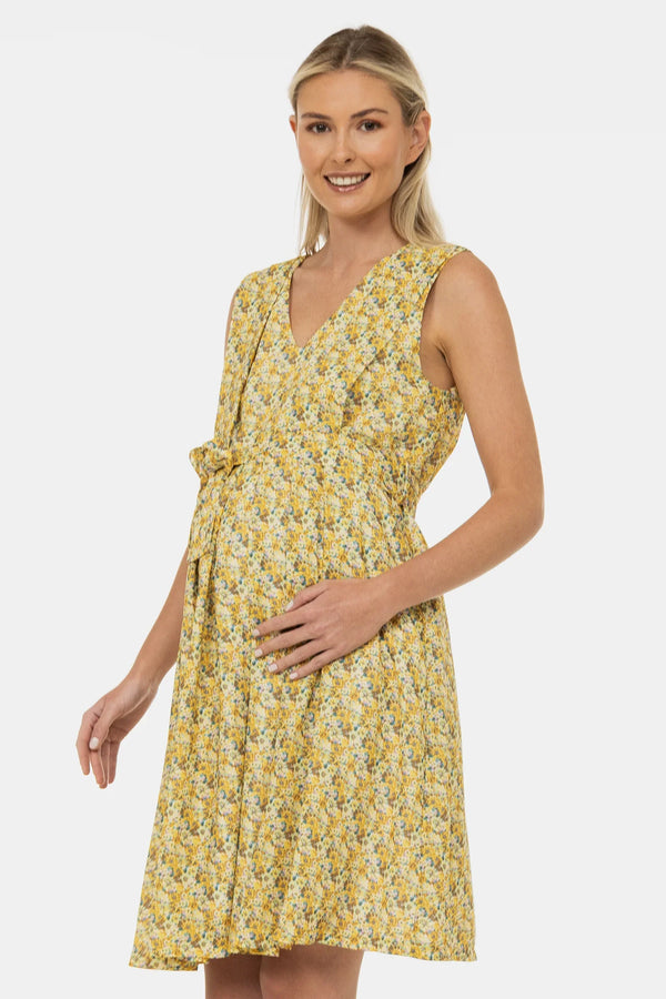 Těhotenské a kojicí šaty s páskem – květinový vzor