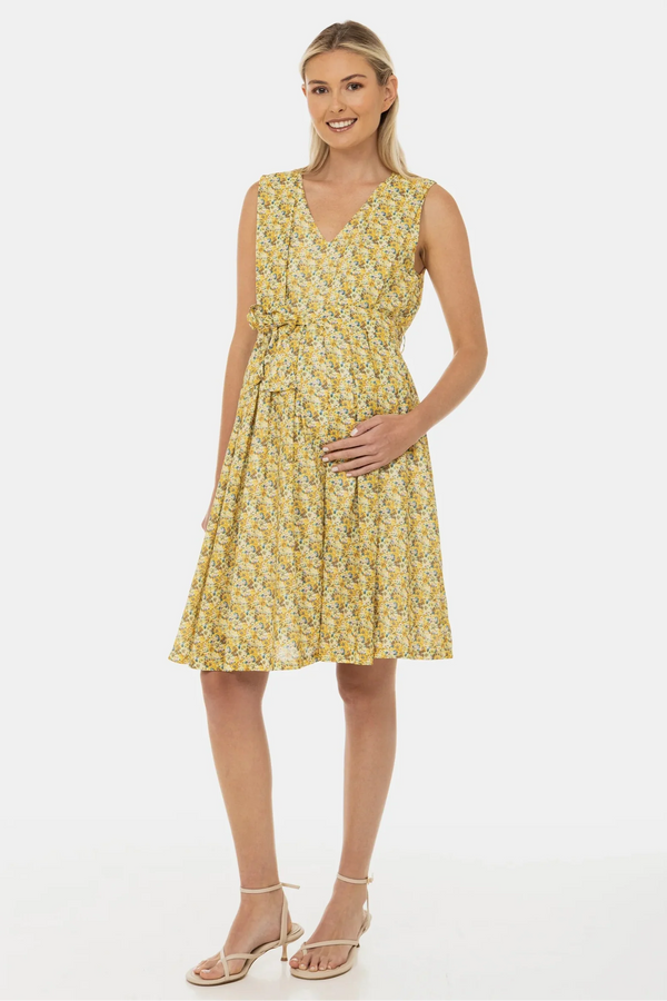 Těhotenské a kojicí šaty s páskem – květinový vzor