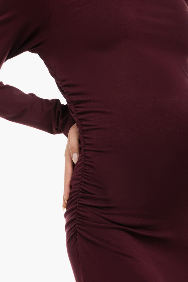 Elegantní dlouhé šaty s řasením – bordó