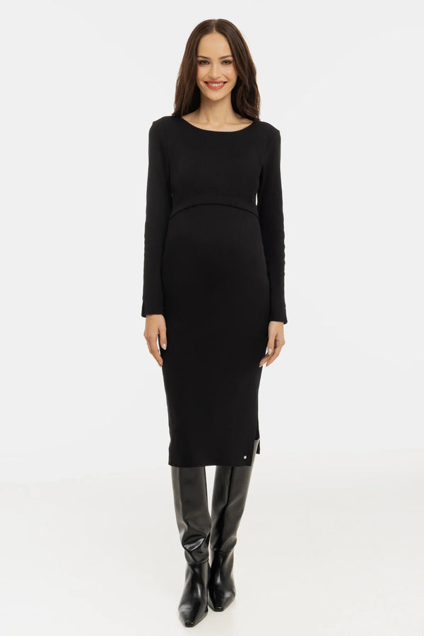 Černé bavlněné těhotenské a kojící šaty