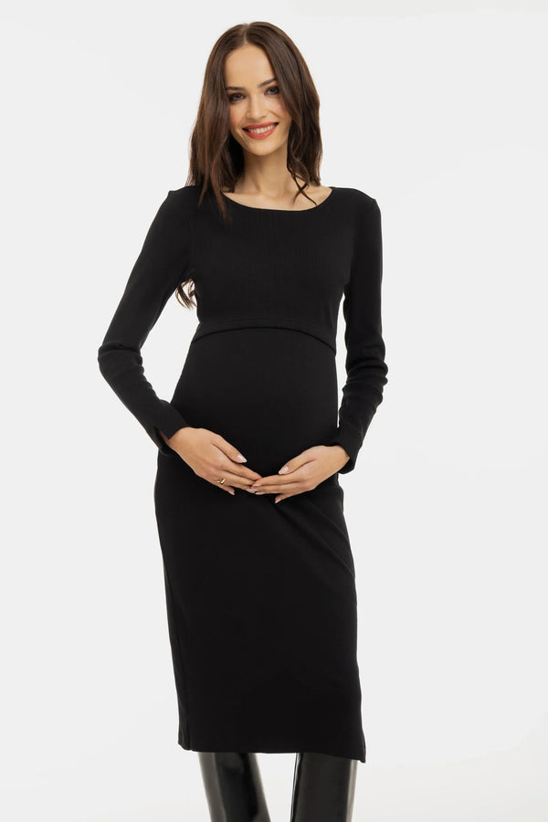 Černé bavlněné těhotenské a kojící šaty