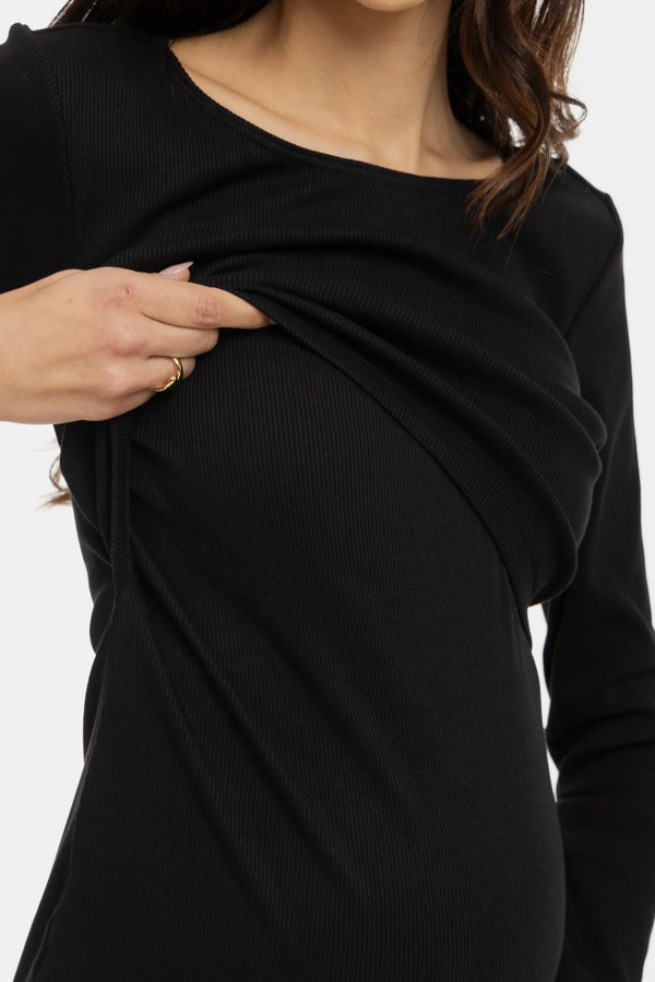 Černé bavlněné těhotenské a kojící šaty