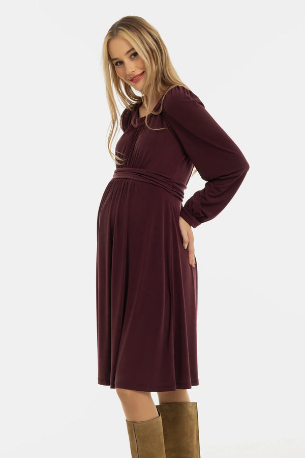 Elegantní těhotenské šaty s nabíráním - vínové