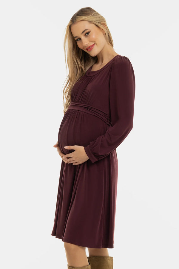 Elegantní těhotenské šaty s nabíráním - vínové