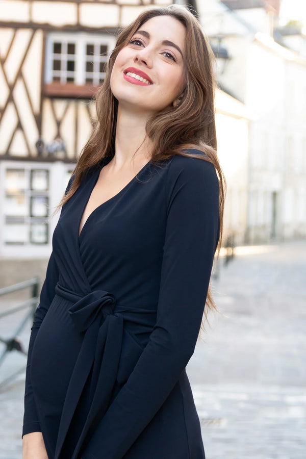 Áčkové těhotenské a kojící šaty - tmavě modré