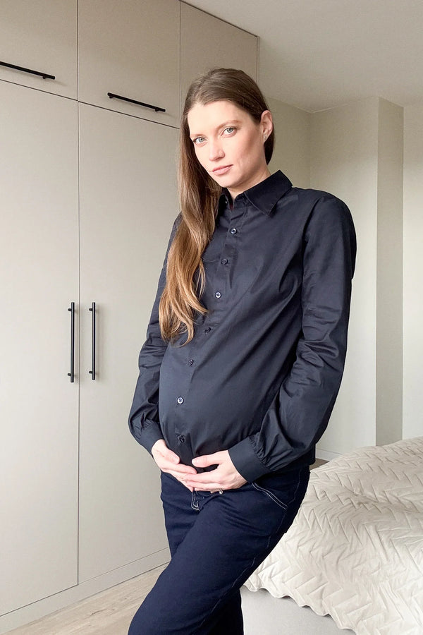 Bavlněná košile 2 v 1 těhotenská a kojicí – tmavě modrá