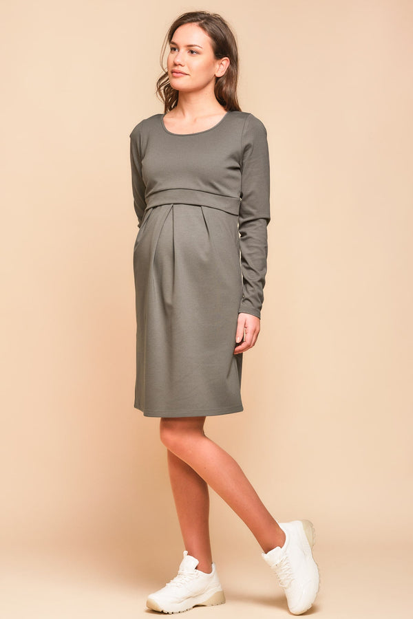 Elegantní těhotenské a kojící šaty - khaki