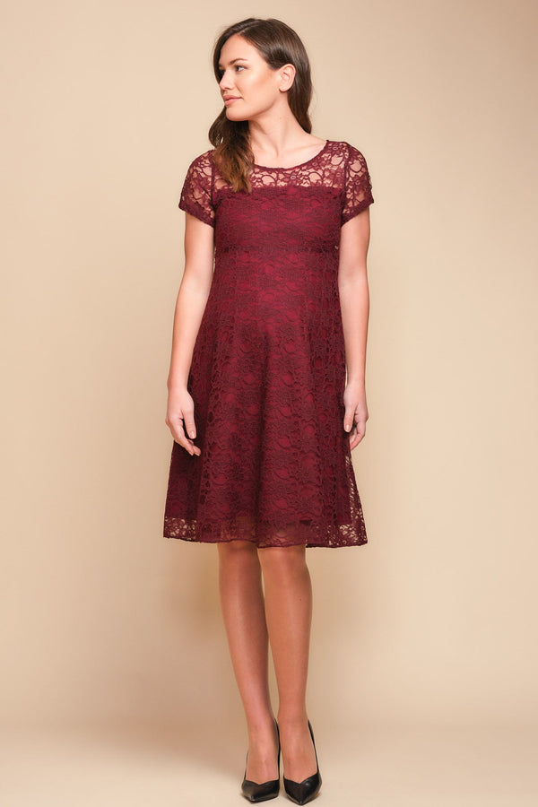 Společenské těhotenské krajkové šaty – bordó