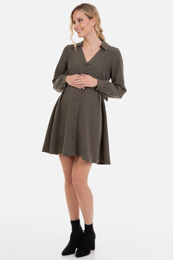 Těhotenské a kojicí šaty s límečkem – khaki