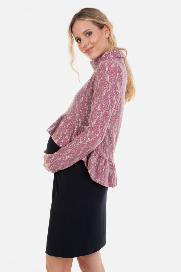 Těhotenské a kojící šaty s pulovrem 2 v 1 – růžové