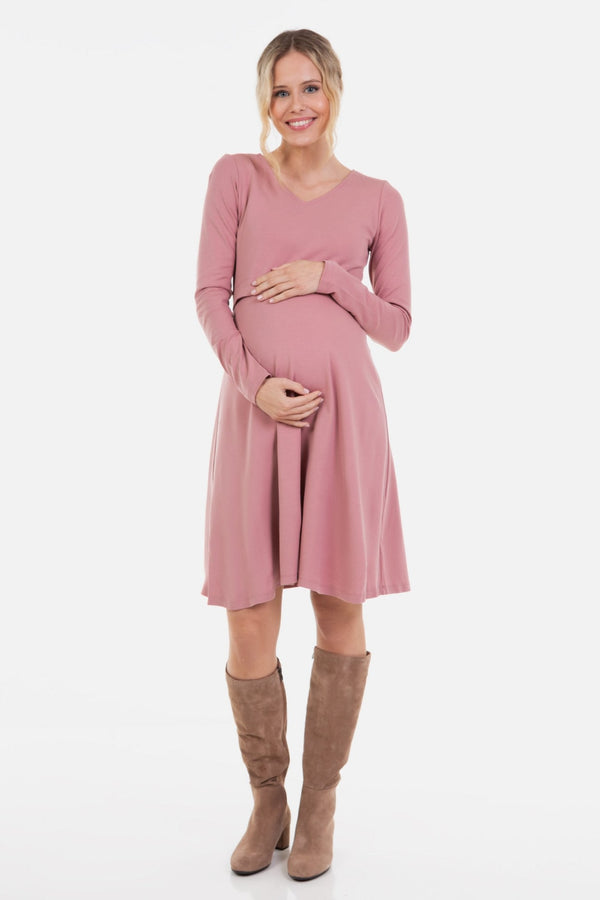 Elegantní těhotenské a kojící šaty v práškové barvě