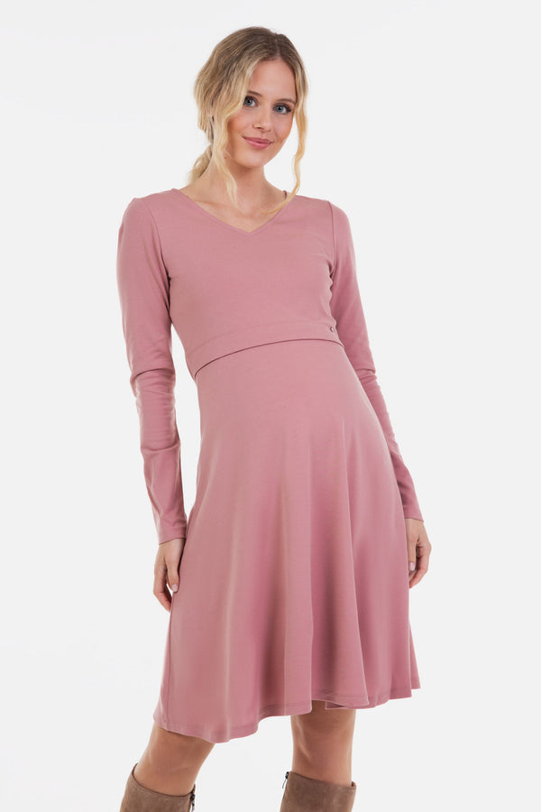 Elegantní těhotenské a kojící šaty v práškové barvě