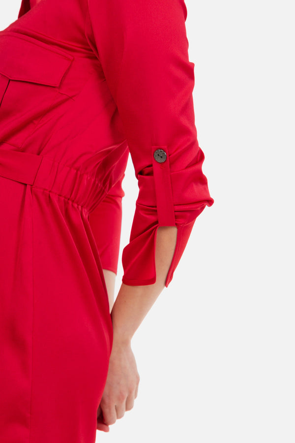 Saténové těhotenské a kojící šaty s límečkem v červené