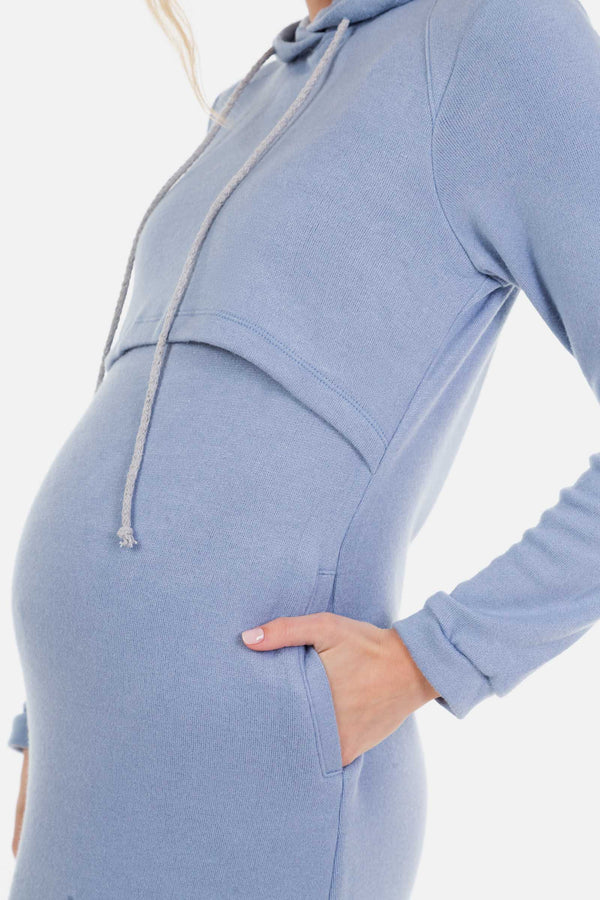 Mikinové těhotenské a kojící šaty - světle modré