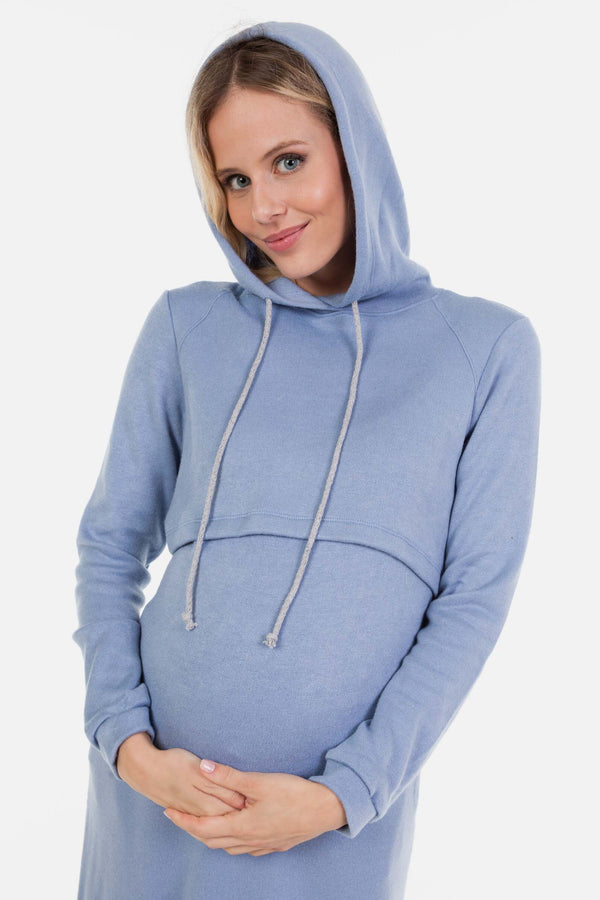 Mikinové těhotenské a kojící šaty - světle modré