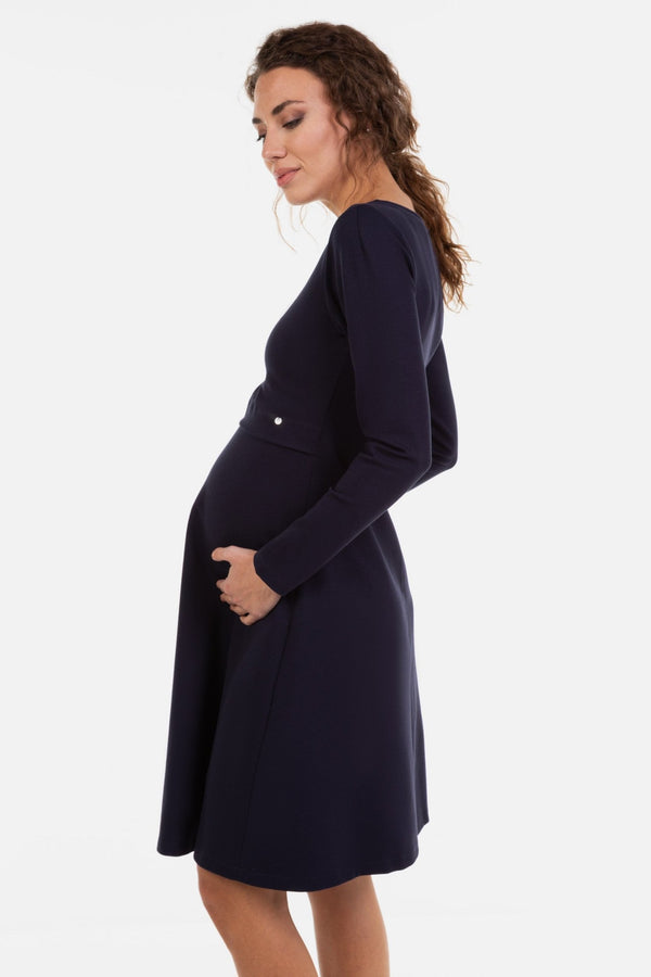 Elegantní těhotenské a kojící šaty v tmavě modré