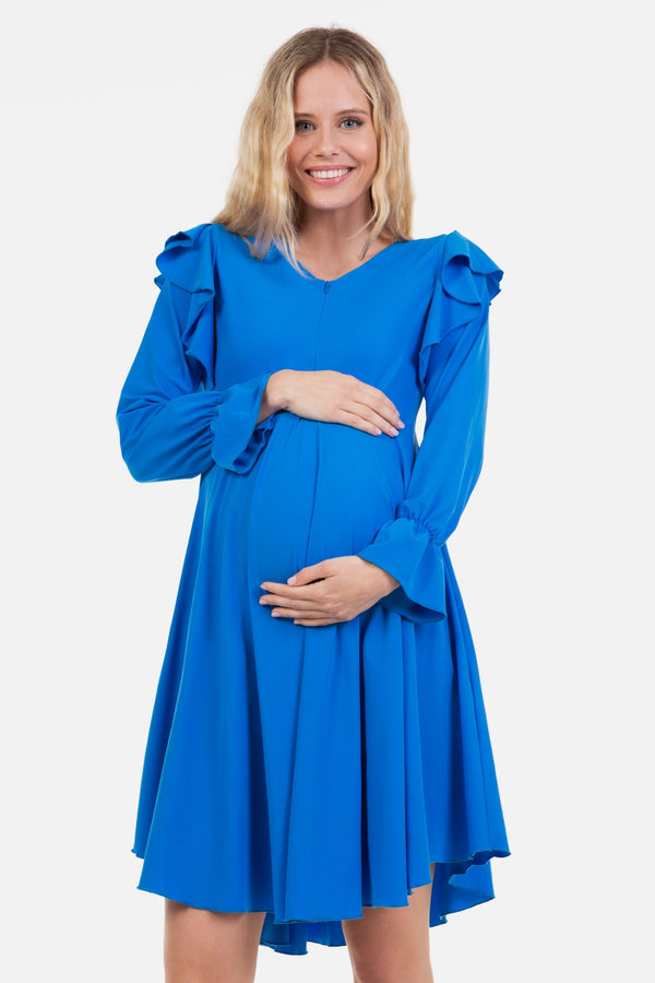 Vzdušné těhotenské a kojící šaty - modré
