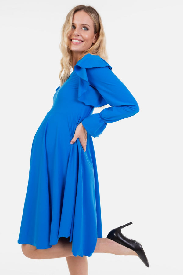 Vzdušné těhotenské a kojící šaty - modré