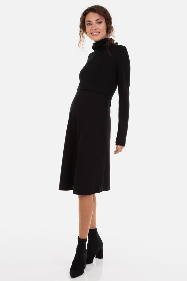 Černé těhotenské a kojicí šaty s rolákem