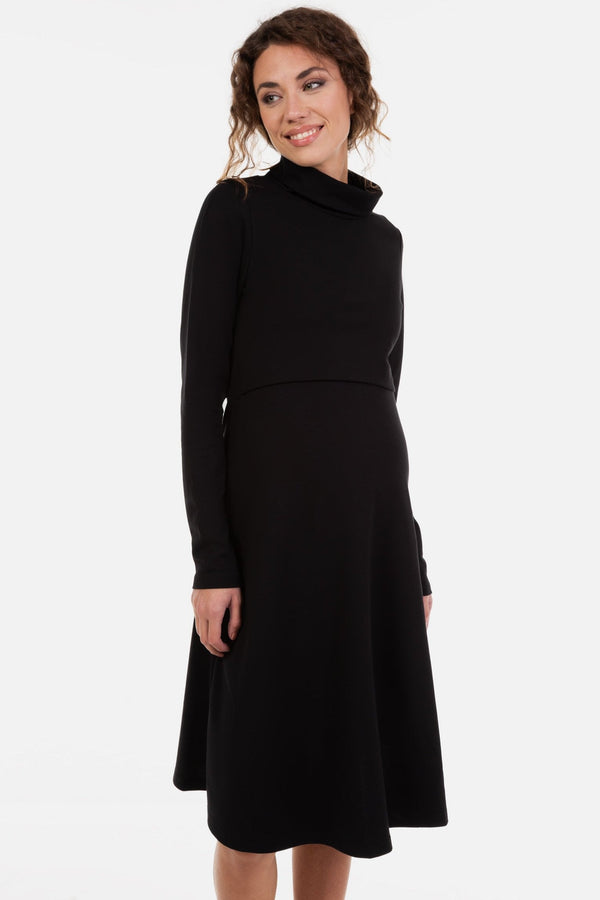 Černé těhotenské a kojicí šaty s rolákem