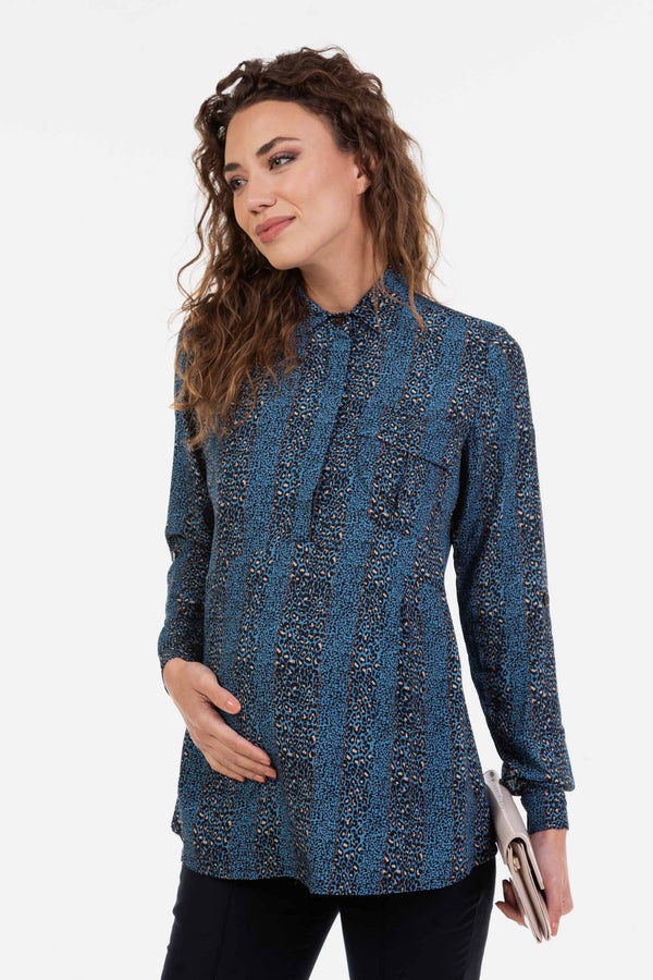 Těhotenská a kojicí košile s leopardím vzorem – modrá