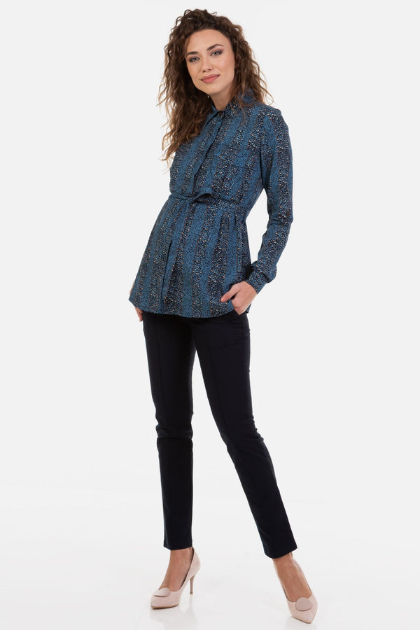 Těhotenská a kojicí košile s leopardím vzorem – modrá