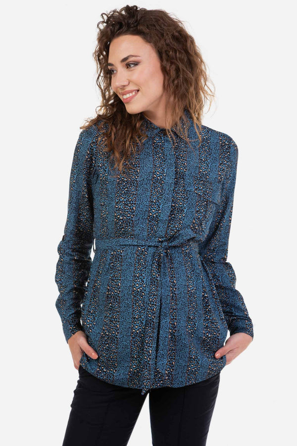 Těhotenská a kojicí košile s leopardím vzorem – modrá