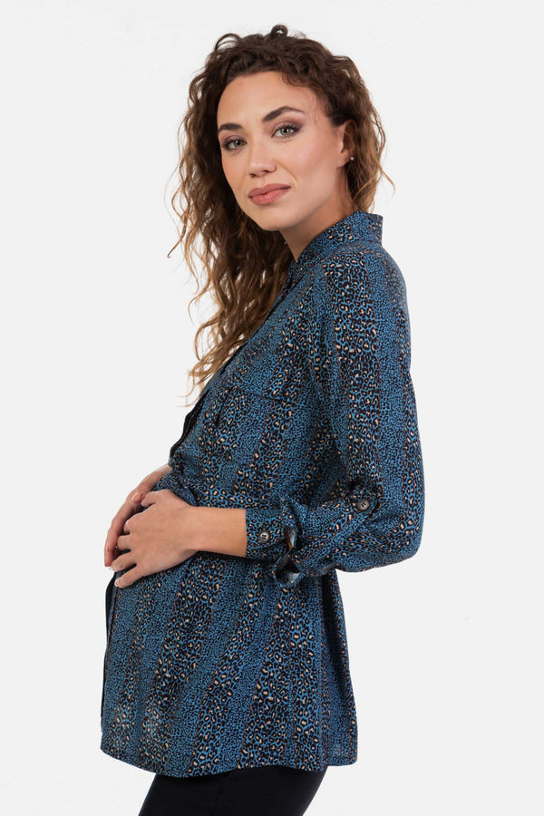 Těhotenská a kojicí košile s leopardím vzorem – modrá