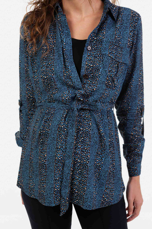 Těhotenská a kojicí košile s leopardím vzorem – modrá