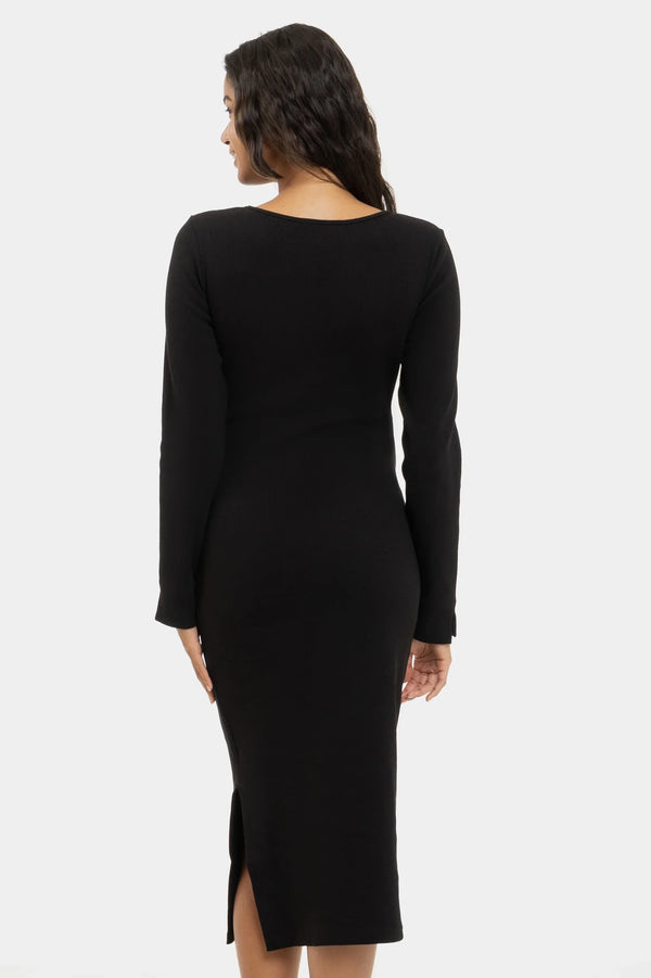 Žebrované bavlněné těhotenské a kojicí šaty - černé