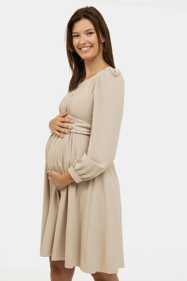Těhotenské šaty s nabíráním - béžové