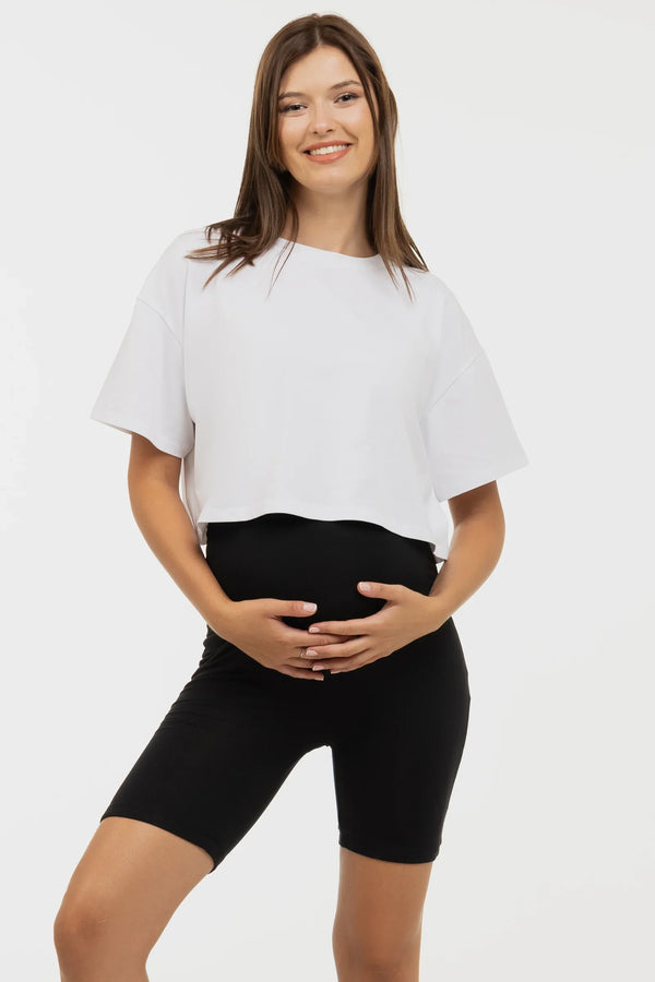 Těhotenský crop top z bavlny – bílý