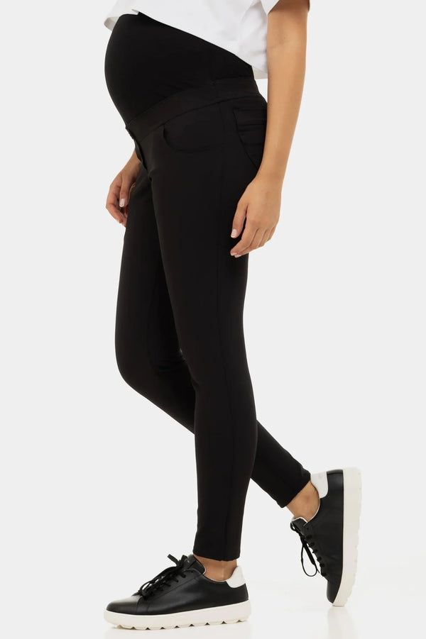 Vypasované elastické těhotenské kalhoty - černé
