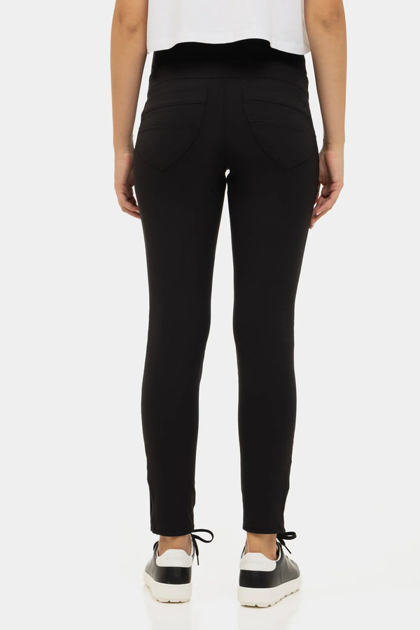 Vypasované elastické těhotenské kalhoty - černé