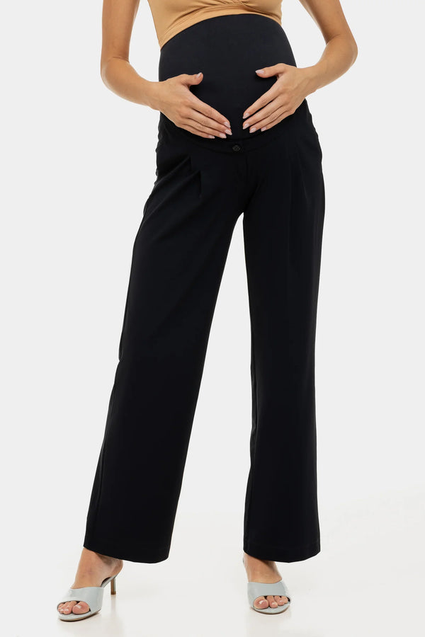 Elastické těhotenské rozevláté kalhoty s sklady – tmavě modré