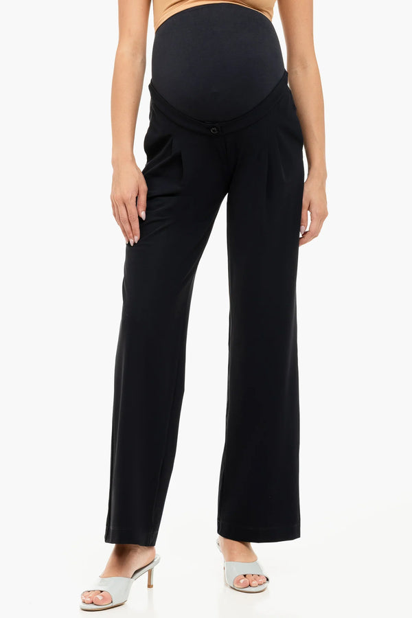 Elastické těhotenské rozevláté kalhoty s sklady – tmavě modré