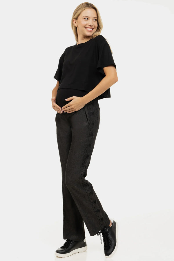 Měkký těhotenský crop top z modalu – černý