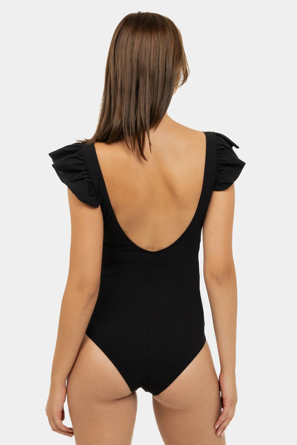 Těhotenské a kojicí plavky v černém s volánkovými rukávy