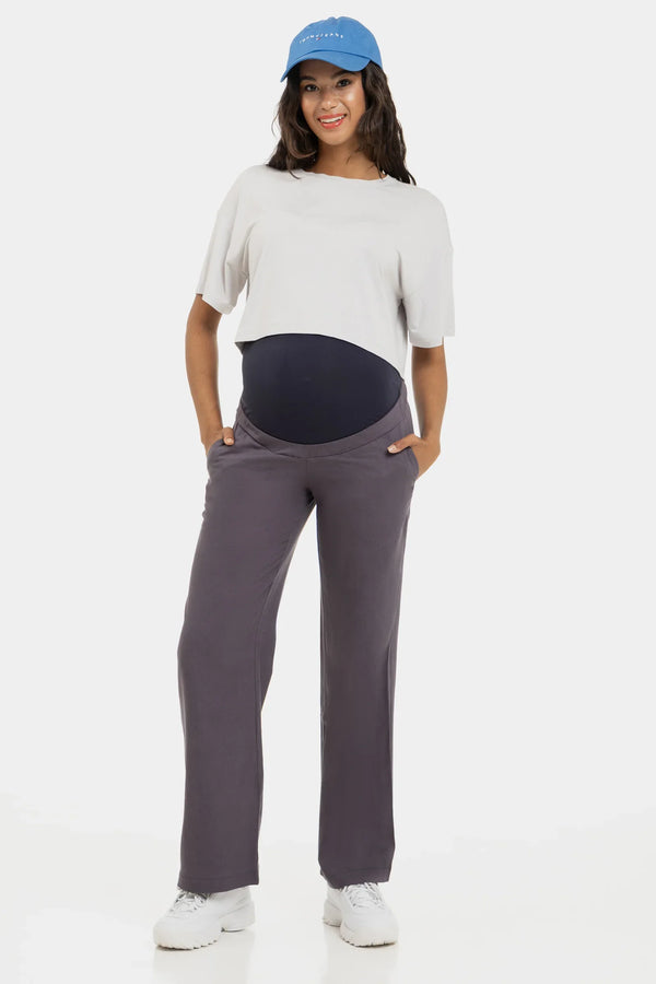 Těhotenské kalhoty s rozšířenými nohavicemi ze lněné směsi