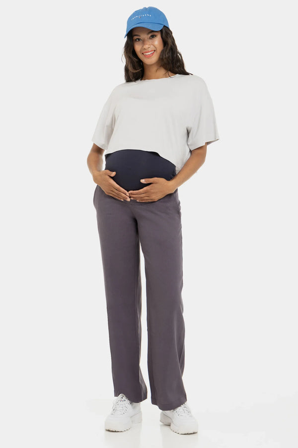 Těhotenské kalhoty s rozšířenými nohavicemi ze lněné směsi