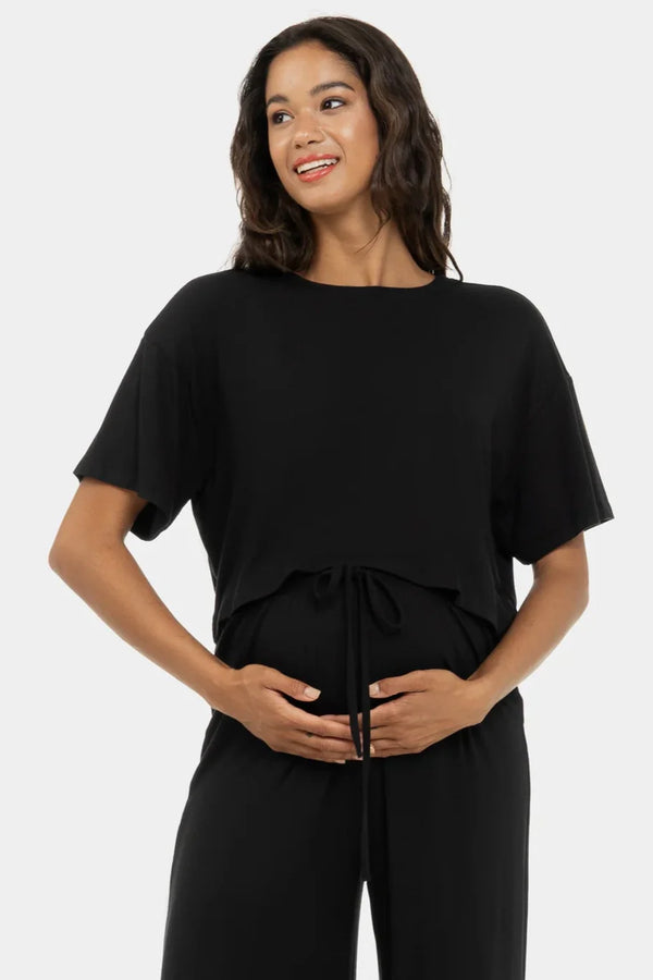Měkký těhotenský crop top z modalu – černý