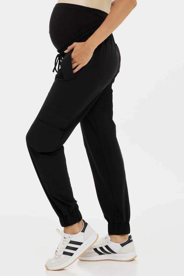 Těhotenské cargo kalhoty - černá