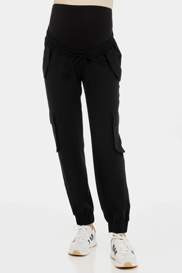 Těhotenské cargo kalhoty - černá