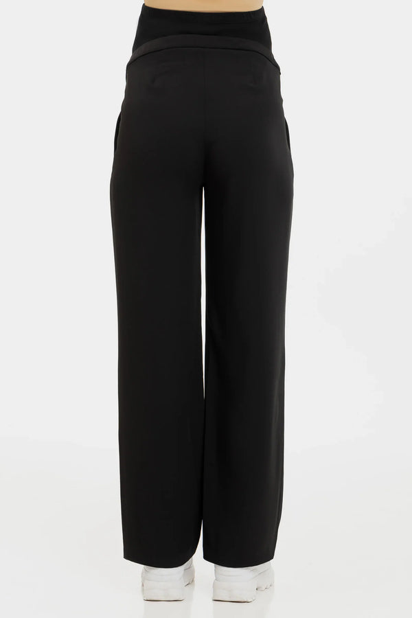 Rozšířené elastické těhotenské kalhoty se sklady - černý