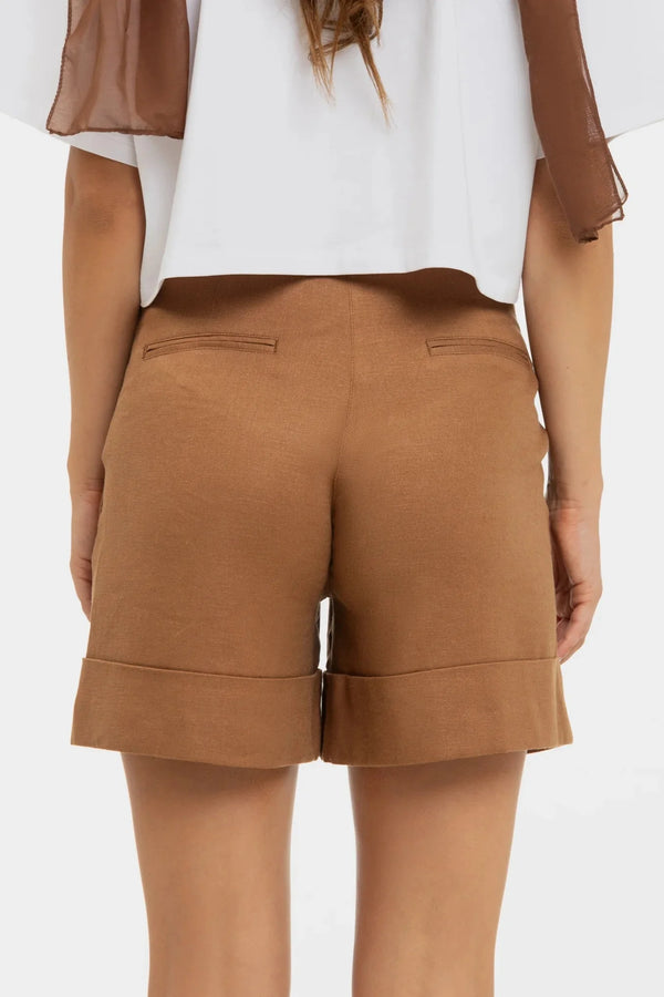 Těhotenské šortky z lnu – karamelové