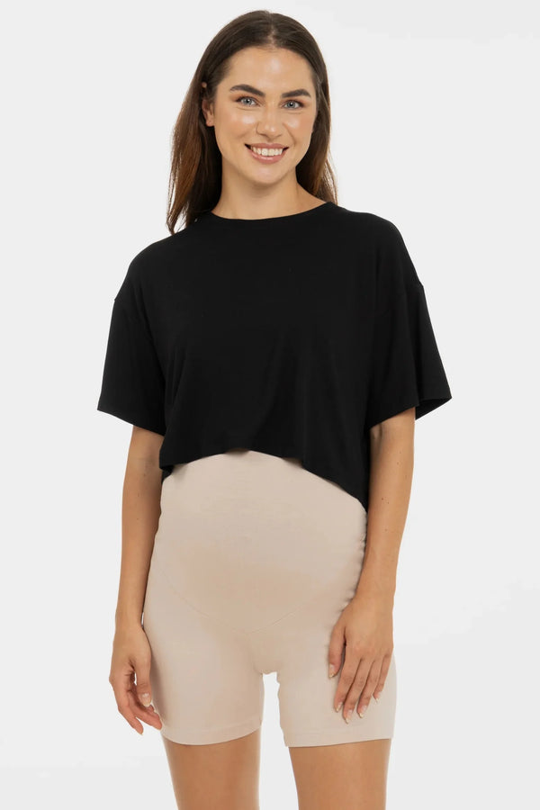 Měkký těhotenský crop top z modalu - černý