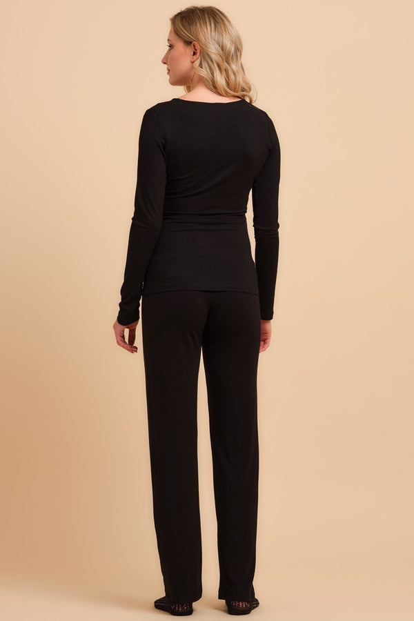 Bavlněné těhotenské a kojící pyžamo v černé