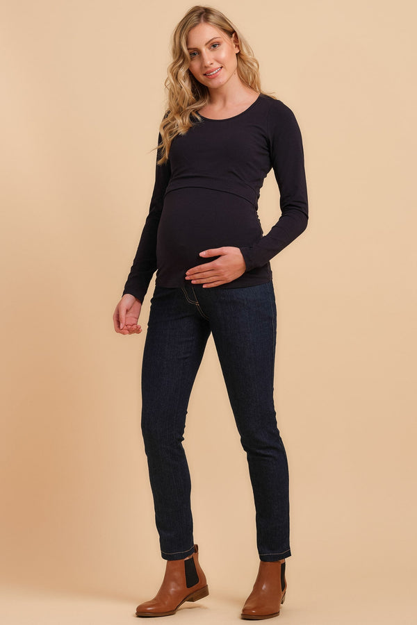 Bavlněné těhotenské a kojící triko - tmavě modrá